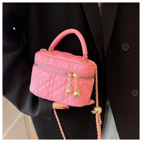 Pink Chic Mini Top Handle Quilted Chain Bag - Picture 4 of 5